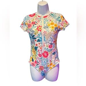 Floral Short Sleeve Women's Swimsuit